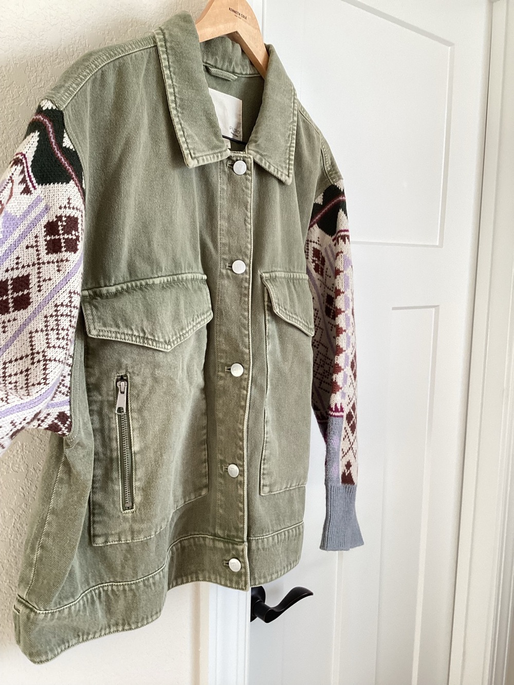 Anthropologie Sweater Sleeve Utility Jacket Pilcro Denim New Large Army Green - Picture 6 of 15